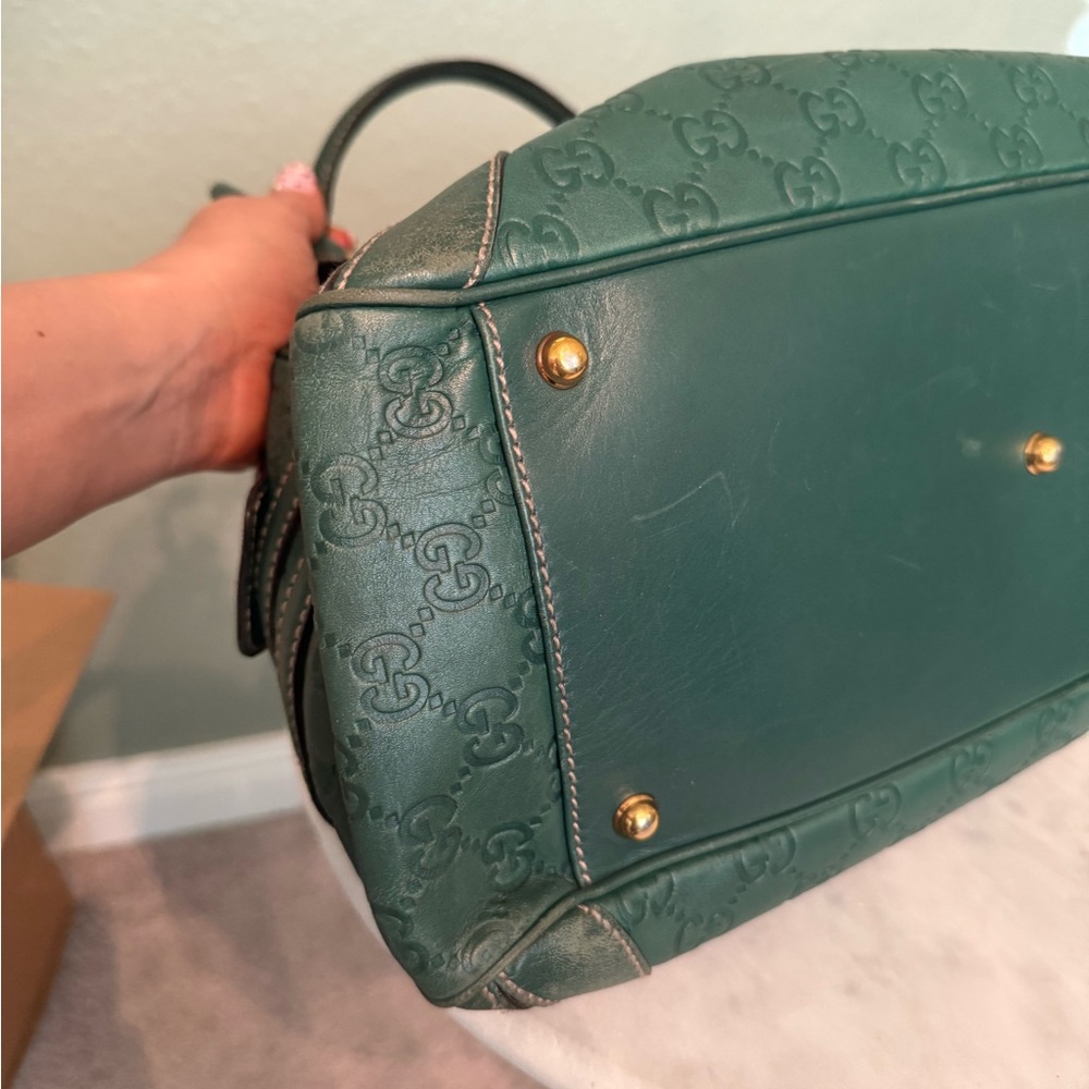 Gucci Dark Green Guccissima Leather Shoulder Bag with Gold Hardware - Picture 9 of 13